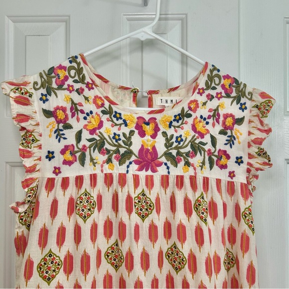 THML Charlene Colorful Floral Embroidered Cotton & Linen Dress Size Small - Picture 5 of 16